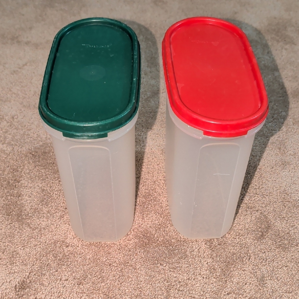 Set of Tupperware Clear Storage Containers with Red and Green Lids